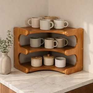 Rustic Farmhouse Wooden Mug Holder Coffee Cup Rack for <b>Kitchen</b> and Café Space Saving Wooden Mug Tree Stand Coffee Cup <b>Storage</b> - Product Image 3