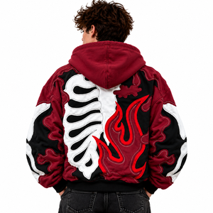 <b>Men's</b> <b>Burgundy</b> Skeleton Flame Graphic Pullover <b>Hoodie</b> Sweatshirt Gothic Streetwear - Product Image 4