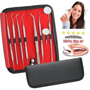 Kit de 8 instruments dentaires pour le soin des dents, comprenant détartreur, gratte-dents et miroir, pour l'élimination du tartre, du calcul et de la plaque dentaire, par Grip Surgical - Product Image 1