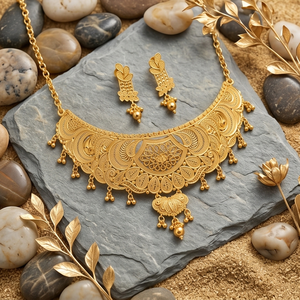 Collier ras du cou DIVYORO pour femme en alliage de cuivre plaqué or, style filigrane, longueur réglable, style classique, prêt pour un mariage, origine Orissa - Product Image 4