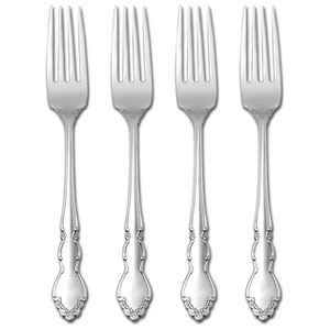 Fourchettes de table classiques plaquées argent, manche en acier inoxydable poli miroir, ensemble de couverts pour mariage, 4 pièces - Product Image 1