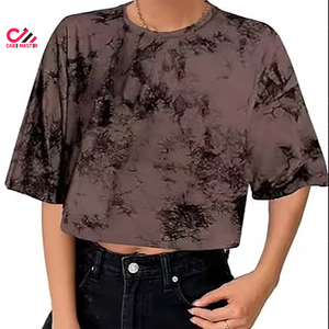 T-shirt personnalisé à imprimé tie-dye pour femmes, t-shirts courts de qualité supérieure, manches courtes, crop tops - Product Image 3