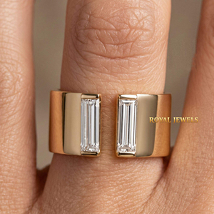 Bague en Moissanite Couleur Or, Coupe Rectangulaire, Large Bande Plaquée, Bijou de Doigt Tendance pour Femme - Product Image 6