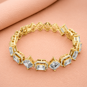 Pulsera Geométrica de Oro Rosa con Diamantes y Piedras de Corte Esmeralda, Joyería de Lujo para Mujer, Regalo - Product Image 3