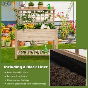 Jardinera Elevada de Madera con Ruedas y Estante de Almacenamiento, Enrejado y Valla - Product Image 6