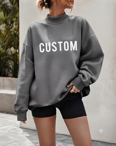 เสื้อสเวตเชิ้ตคอเต่าโอเวอร์ไซส์สำหรับผู้หญิง ขายส่ง ผ้าฝ้าย 100% หนัก (380 กรัม) ทรงหลวม สไตล์สตรีทแวร์ ระบายอากาศได้ดี - Product Image 1