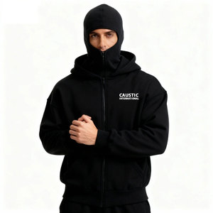 Sudadera con capucha tipo pasamontañas vintage lavada para hombre, estilo oversize, con estampado gráfico retro, máscara facial completa, con cremallera, estilo streetwear de invierno - Product Image 2