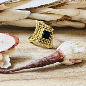 Hot Selling Tribal Motif Ethnic Brass <b>Ring</b> 18k Gold Plated Black Onyx Vintage <b>Ring</b> Geometric <b>Statement</b> Ornate Wholesale <b>Ring</b> - Product Image 3
