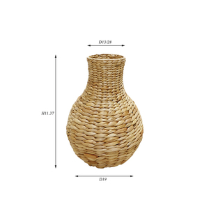 Handmade Rattan Water <b>Hyacinth</b> Weaving Rustic Round <b>Vase</b> Tabletop Decor for Floral Display - Product Image 1