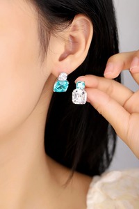 Women's 925 <b>Silver</b> <b>Stud</b> Earrings Cushion Cut Crystal Rhinestone Geometric Design Classic Everyday Wear Jewelry - Product Image 5