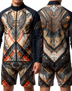 Conjunto de chándal de dos piezas para hombre con estampado de bloques de color por sublimación, estilo urbano de verano, manga larga, cierre de cremallera, ajuste holgado y cuello alto. - Product Image 4