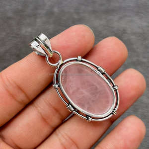 Colgante de Plata de Ley 925, colgante de piedras preciosas de Cuarzo Rosa Pera, regalos de Año Nuevo, regalos para mujeres - Product Image 4