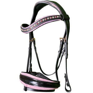 Brida de Doma Anatómica Premium de Cuero con Cristales en la Correa de Nariz y la Diadema, Equipo Ecuestre, Brida para Exhibición de Caballos - Product Image 1