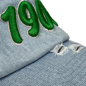 AKA 1908 <b>Light</b> Denim <b>Hat</b> Green Embroidered Letter Baseball Cap Adjustable Washed Denim Headwear Casual Fashion Vintage Style Cap - Product Image 6