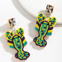 Boucles d'oreilles artisanales MULTI CRAFT Mardi Gras en perles, avec accents en cristal, légères, design personnalisable, ambiance festive de la Nouvelle-Orléans