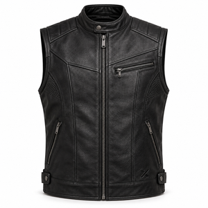 Men's Motorcycle & Biker Leather <b>Vests</b> | Grey Black Burgundy <b>Brown</b> Blue | OEM ODM Manufacturer | Premium Design Quality | - Product Image 1