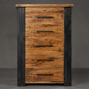 Commode rustique en bois et fer à cinq tiroirs, style industriel, meuble de rangement vintage, fait main, organisateur de chambre, vente en gros - Product Image 4