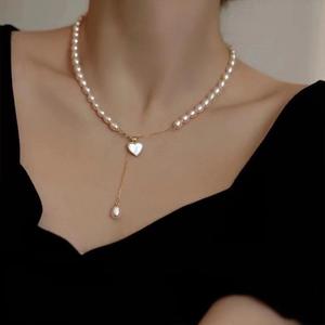 Luxury 925 Silver <b>Gold</b>-Plated Freshwater <b>Pearl</b> Pendant <b>Necklace</b> Natural Light Luxury Niche Design Love Fashion Pendant <b>Necklaces</b> - Product Image 1