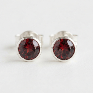 Red Garnet <b>Stud</b> <b>Earrings</b> Silver Plated Titanium Ear Jewelry Round <b>Crystal</b> Accent for Gift Party - Product Image 1