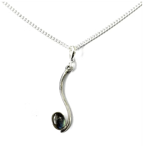 Pendentif élégant en argent 925 avec pierre précieuse ovale en labradorite sertie d'un design incurvé, magnifique bijou - Product Image 2