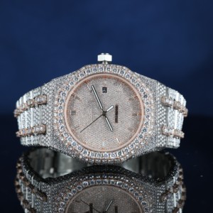 Reloj de Lujo Mecánico con Moissanita, Tono Oro Rosa y Plata, Esfera con Indicadores Totalmente Pavimentados, Estilo Hip Hop, Unisex - Product Image 1