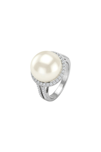Pearl and <b>Cz</b> <b>Ring</b> in 92.5 Sterling Silver KLSR-11881 - Product Image 3