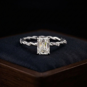 14K White Gold Diamond <b>Ring</b> 1 Ct <b>Emerald</b> Cut Solitaire Twisted Vine <b>Band</b> Engagement <b>Ring</b> Lab Grown Diamond Studded Rope <b>Band</b> - Product Image 4