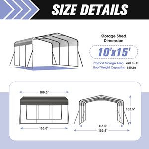 12'x15'ft Carport nero per esterni pesanti per tettoie e Carport per garage da cortile - Product Image 3