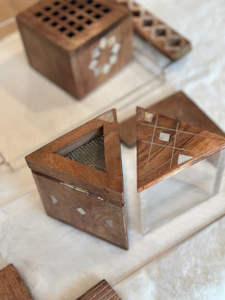 Quemador de incienso geométrico de madera Bakhoor Mabkhara, quemador de carbón para Oud con caja de almacenamiento de acrílico, decoración árabe para el hogar - Product Image 3