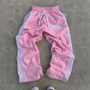 Ensemble streetwear deux pièces oversize unisexe rose délavé et vieilli, comprenant un sweat à capuche et un pantalon de survêtement épais – Collection Hiver du fabricant - Product Image 3