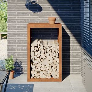 Support à bois en acier corten 23,6''x15,7''x39,4'' pour cheminées et accessoires - Product Image 1