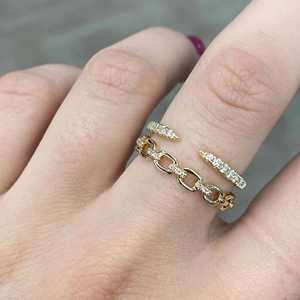 Anillo de cadena con diamantes cultivados en laboratorio, corte redondo, estilo moderno Miami Cuban, para uso diario, joyería para mujer, oro macizo de 10K, 14K, 18K - Product Image 6