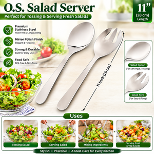 Utensilios para Ensalada de Acero Inoxidable, Juego de Cuchara y Tenedor de Metal, Aptos para Lavavajillas - Product Image 3