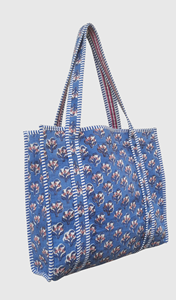 Sac fourre-tout en coton à motif floral bleu, ouvert en dessus, sac de shopping pour femmes, utilisation toutes saisons - Product Image 3