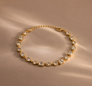 Bracelet tennis multi-formes de luxe pour femme, finition or, bijoux minimalistes, cadeau pour elle, cadeau de mariage - Product Image 1