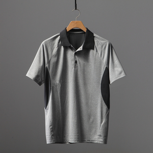 Polo à manches courtes pour homme, gris et noir, à blocs de couleur, séchage rapide, tricoté, décontracté, coupe classique, col rabattu - Product Image 4