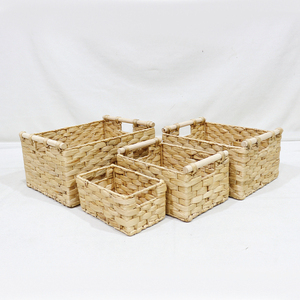 Top Rated Natural Water Hyacinth <b>Rectangular</b> <b>Storage</b> <b>Baskets</b> With Handles Rustic Multi Purpose Organizer Set - Product Image 2