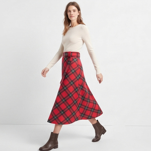 Women's High Waist <b>Wool</b> Plaid Long Skirt Ankle Length With Belt Winter <b>Wool</b> Flannel Long Skirts Ladies - Product Image 5