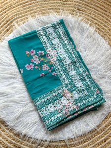 Premium Soft Georgette Fabric Lace Border Work Light Weight 5.5 MTR Long Length Customized Designer Party Saree Blouse Piece - Product Image 4