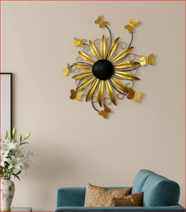Arte Mural Metálico 3D de Girasol Dorado con Mariposas, Decoración de Pared de Hierro con Recubrimiento en Polvo Hecha a Mano para Sala de Estar y Dormitorio - Product Image 6