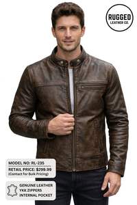 Veste Cafe Racer en cuir d'agneau véritable pour homme – Finition artisanale marron antique - Product Image 6