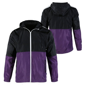 Chaqueta Cortavientos con Capucha para Hombre, Diseño Color Block Morado y Negro, Cierre de Cremallera, Deportiva, Ligera, Informal, para Otoño y Actividades al Aire Libre - Product Image 3
