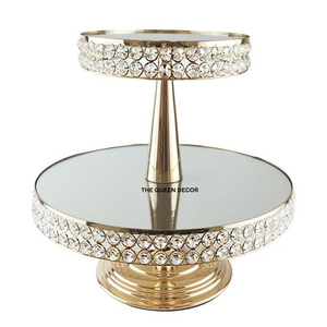 Support à gâteau élégant et luxueux à 2 niveaux avec design en verre et feuilles métalliques dorées pour les fêtes d'anniversaire et les célébrations à domicile au meilleur prix - Product Image 4