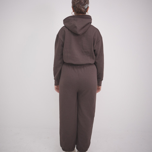 Conjunto Deportivo con Capucha para Mujer, Manga Larga, Color Sólido, Pantalones Casuales Holgados, Otoño, 100% Algodón, Transpirable, Cintura Elástica - Product Image 2