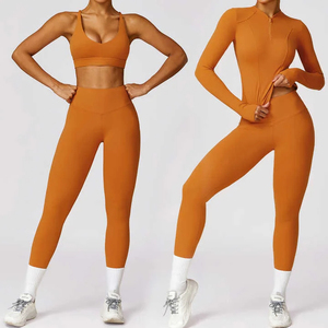 Ensemble de vêtements de yoga de gymnastique active sans couture pour dames motif solide entraînement de fitness et exercice grande taille caractéristique 2 pièces - Product Image 1