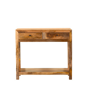 <b>Rustic</b> Handmade Solid Wood Adjustable Height <b>Console</b> <b>Table</b> with 2 Drawers 1 Shelf Modern Living Room Furniture Storage Cabinet - Product Image 1