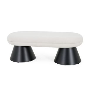 Panca imbottita beige per sala da pranzo, camera da letto, fondo letto, ingresso, pouf, sgabello in tessuto, top nero - Product Image 5