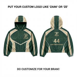 Premium 100GSM Nylon Windbreaker <b>Jacket</b> Green Beige Color Block Panel Design Custom Logo Printing - Product Image 1