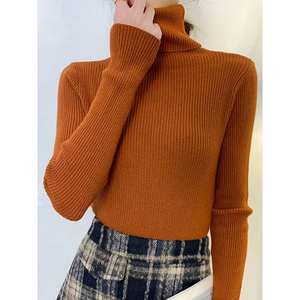 Custom Women's Solid <b>Brown</b> Pullover Turtleneck Sweater Autumn <b>Long</b> <b>Sleeve</b> Slim Elastic Korean Basic <b>Top</b> One Size Jumper - Product Image 1