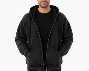 Sweat-shirt à capuche noir pour homme, coupe classique, couleur unie, décontracté, pour l'hiver, impression numérique, broderie - Product Image 3